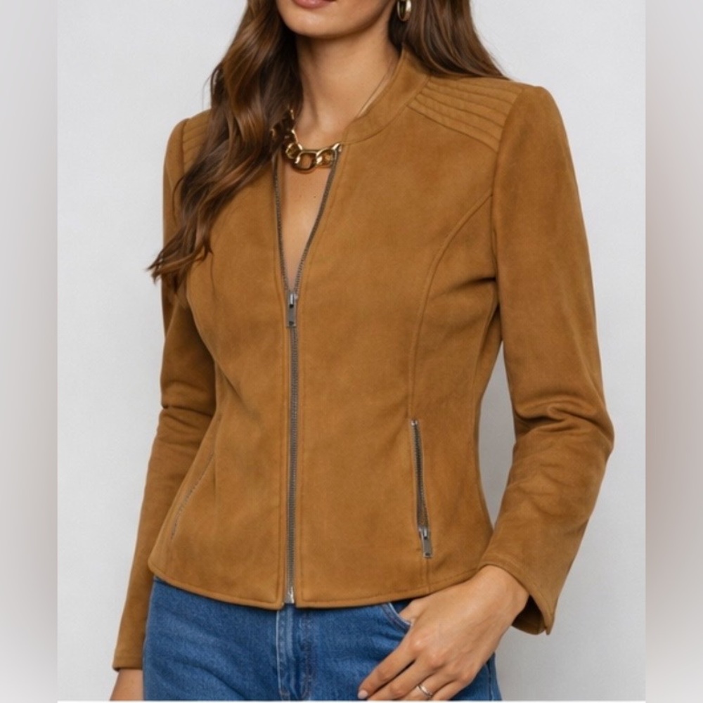 NWOT Costes Basic Suedine Biker Suede Jacket Size: Medium - Picture 2 of 13